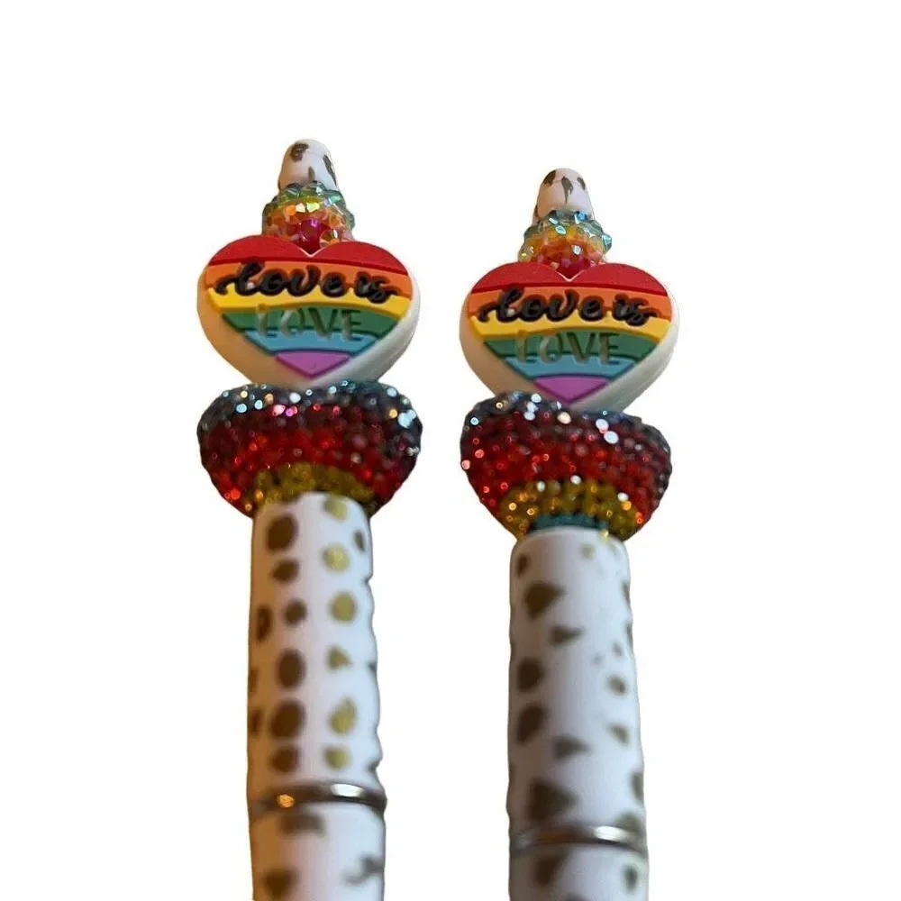 Love is love heart beaded writing pen handmade spots animal print rainbow glitte
